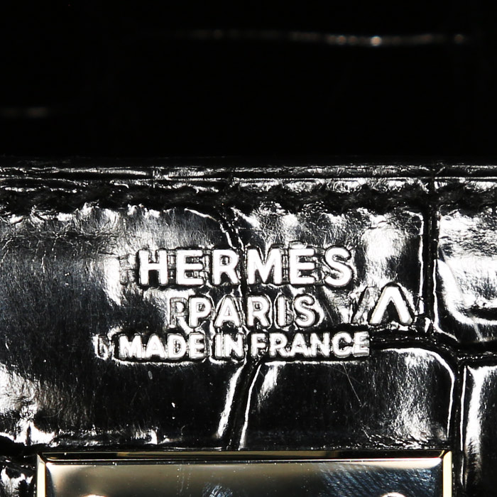 Borsa Hermes Kelly 32 cm in coccodrillo marino nero - Detail D4