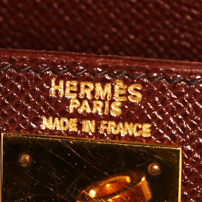 Bolso de mano Hermès Kelly 28 cm en cuero Courchevel marrón - Detail D4