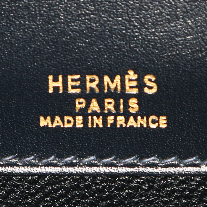 Bolso de mano Hermès Dalvy en cuero box azul marino - Detail D3