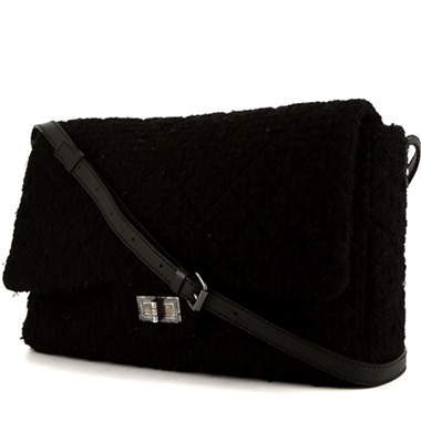 Bolso bandolera Chanel  Messenger en jersey negro y cuero negro