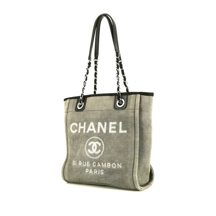 chanel grey canvas tote bag