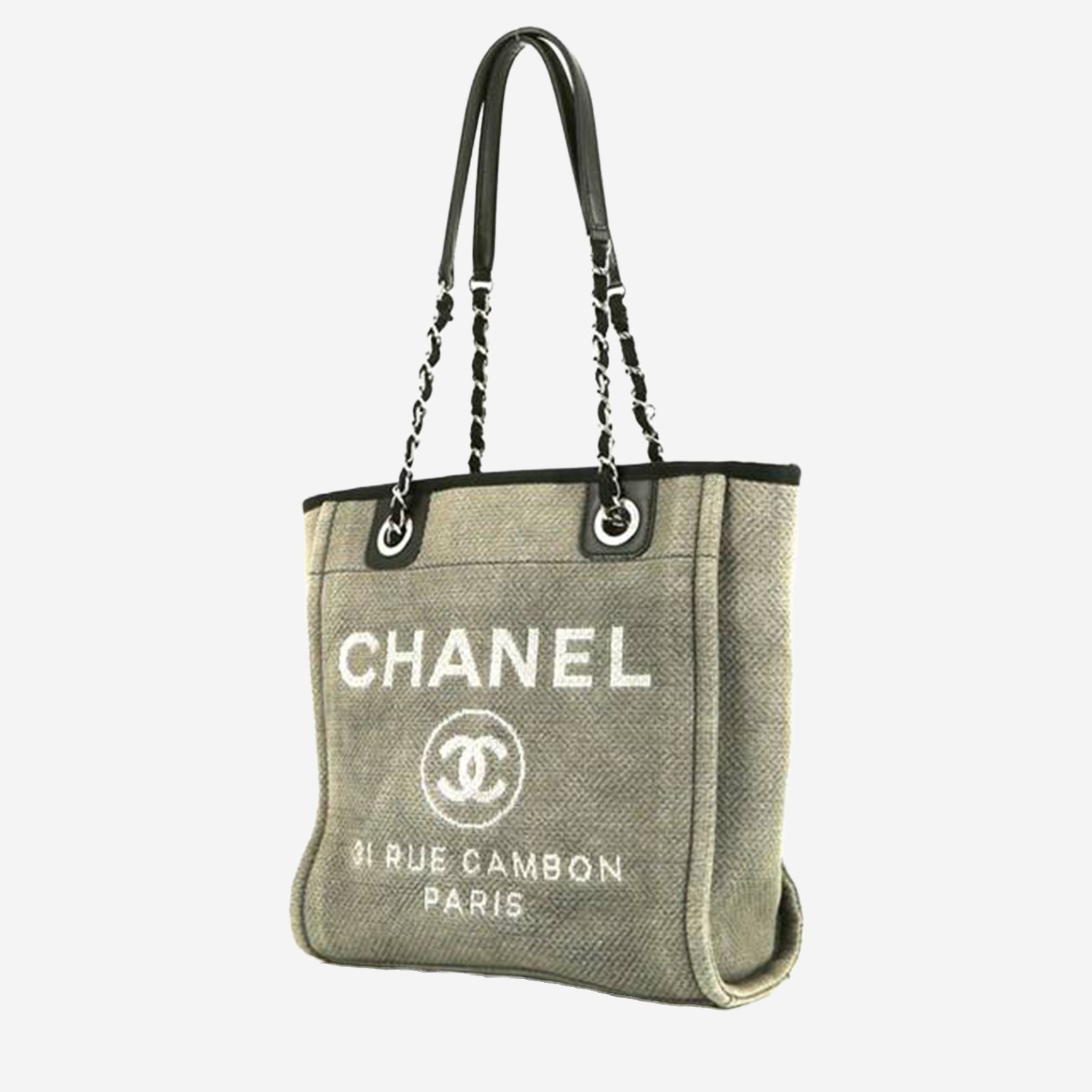 Chanel Deauville shopping bag in grey canvas and black leather