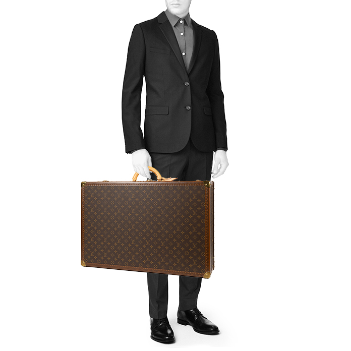 Louis Vuitton Alzer 70 suitcase in brown monogram canvas and natural leather - Detail D1