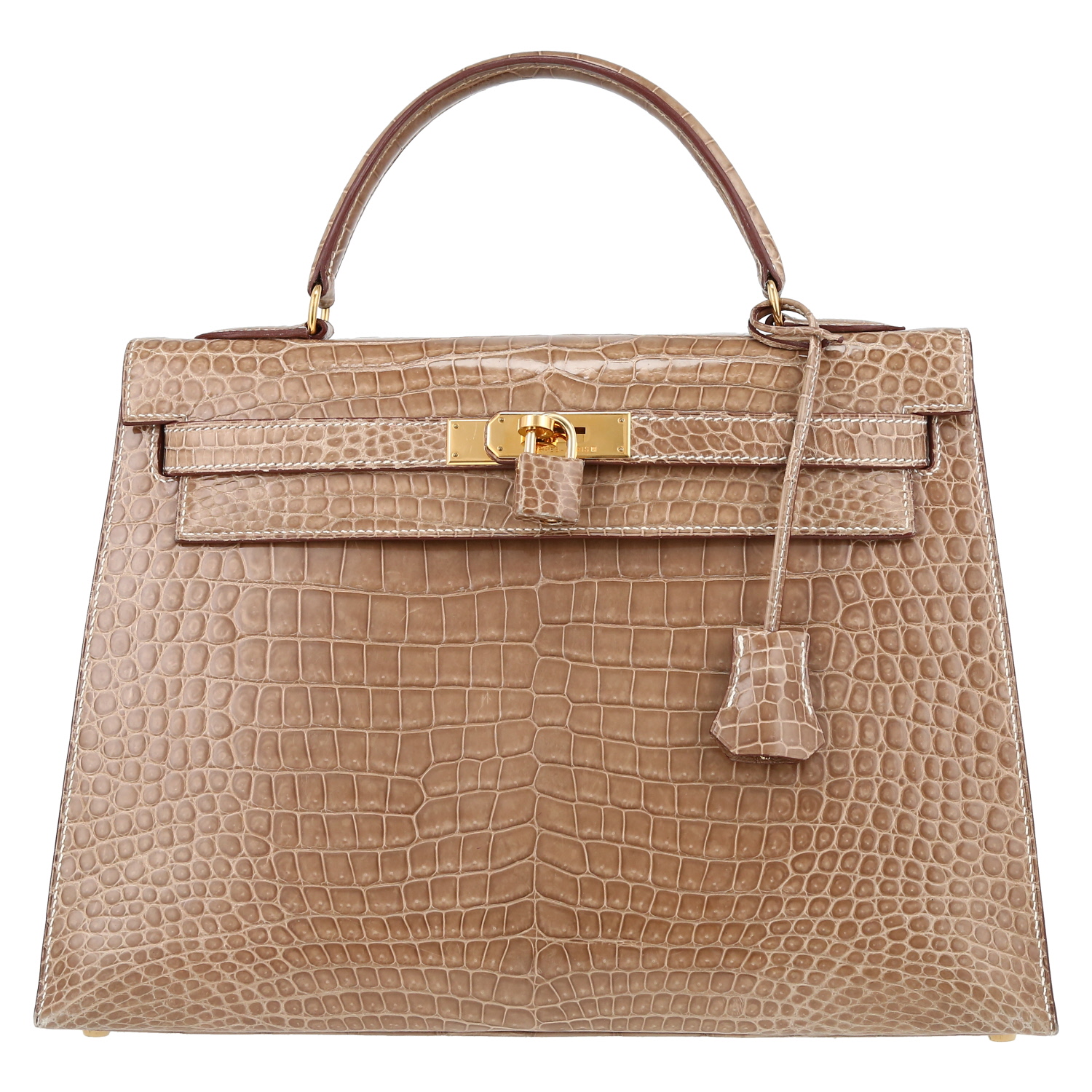 Bolso de mano Hermès  Kelly 32 cm en cocodrilo porosus beige - Detail D2