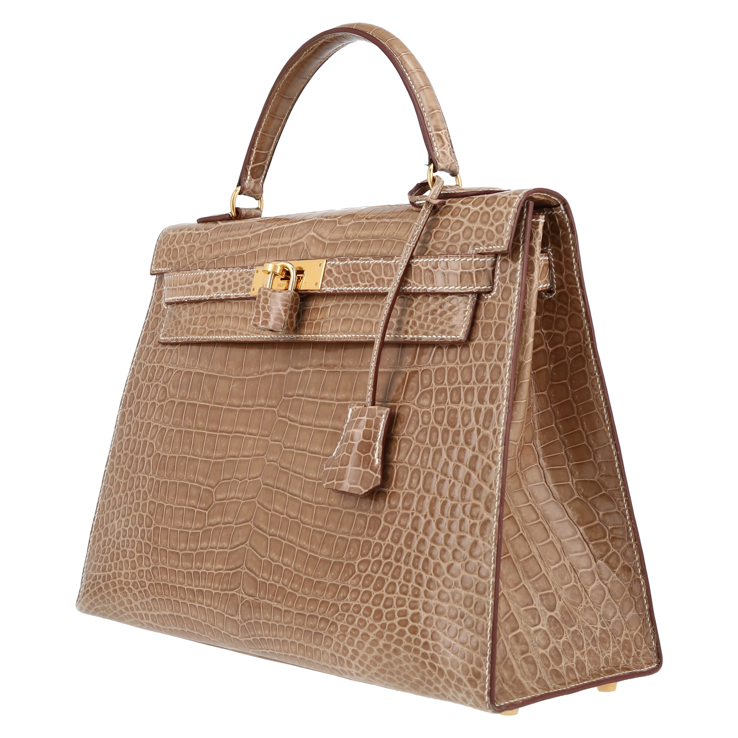 Sac à main Hermès  Kelly 32 cm en crocodile porosus beige Ficelle - Detail D3