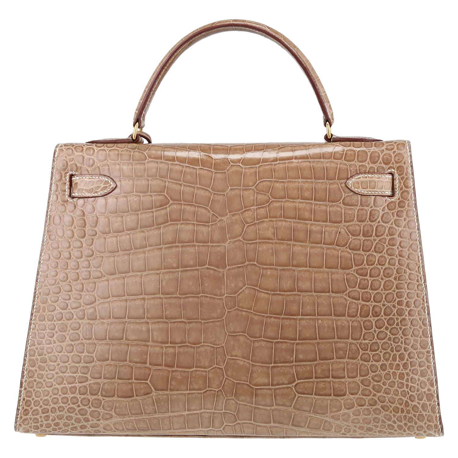 Bolso de mano Hermès  Kelly 32 cm en cocodrilo porosus beige - Detail D7