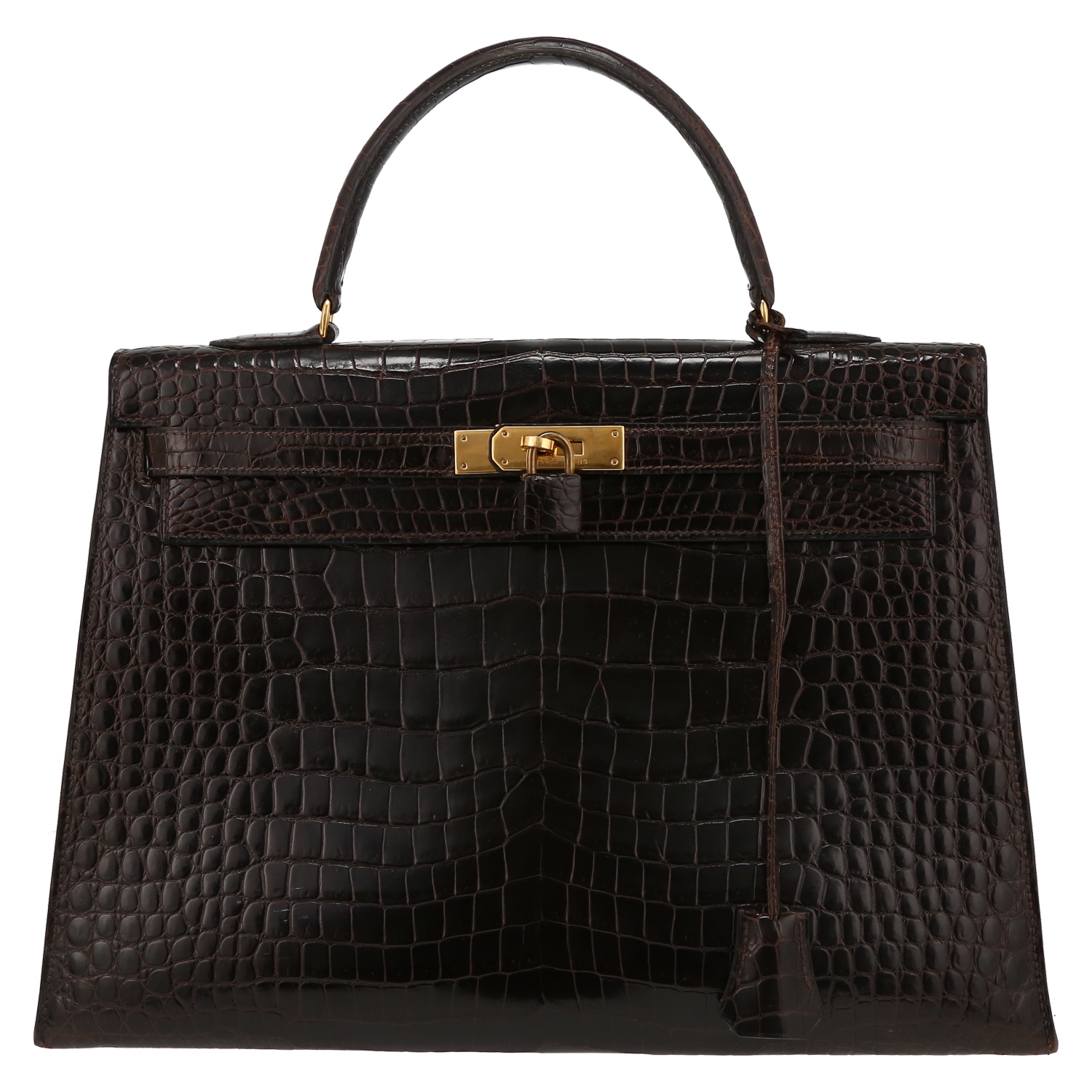 Hermès  Kelly 35 cm handbag  in brown Cacao porosus crocodile - Detail D2