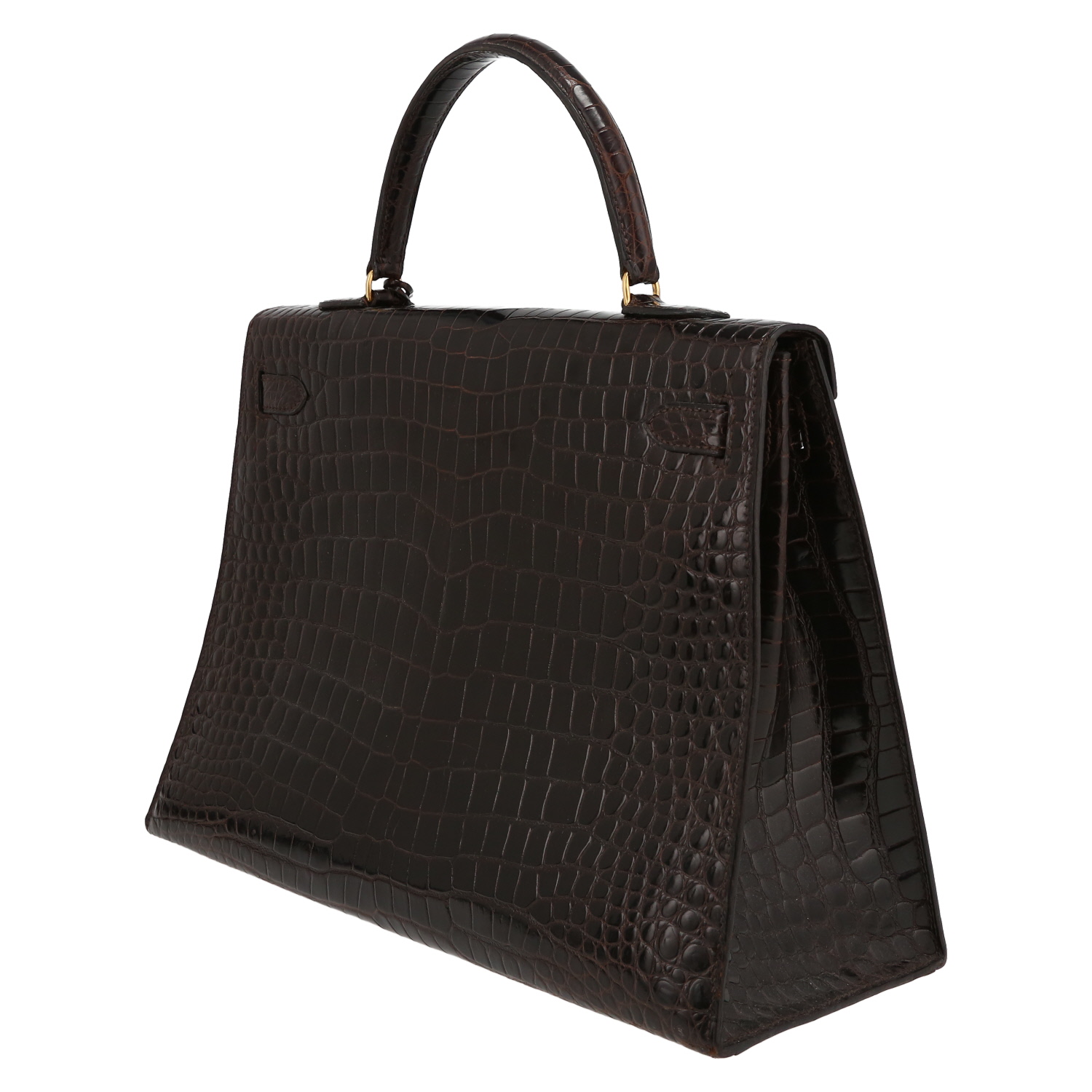 Bolso de mano Hermès  Kelly 35 cm en cocodrilo porosus marrón Cacao - Detail D5