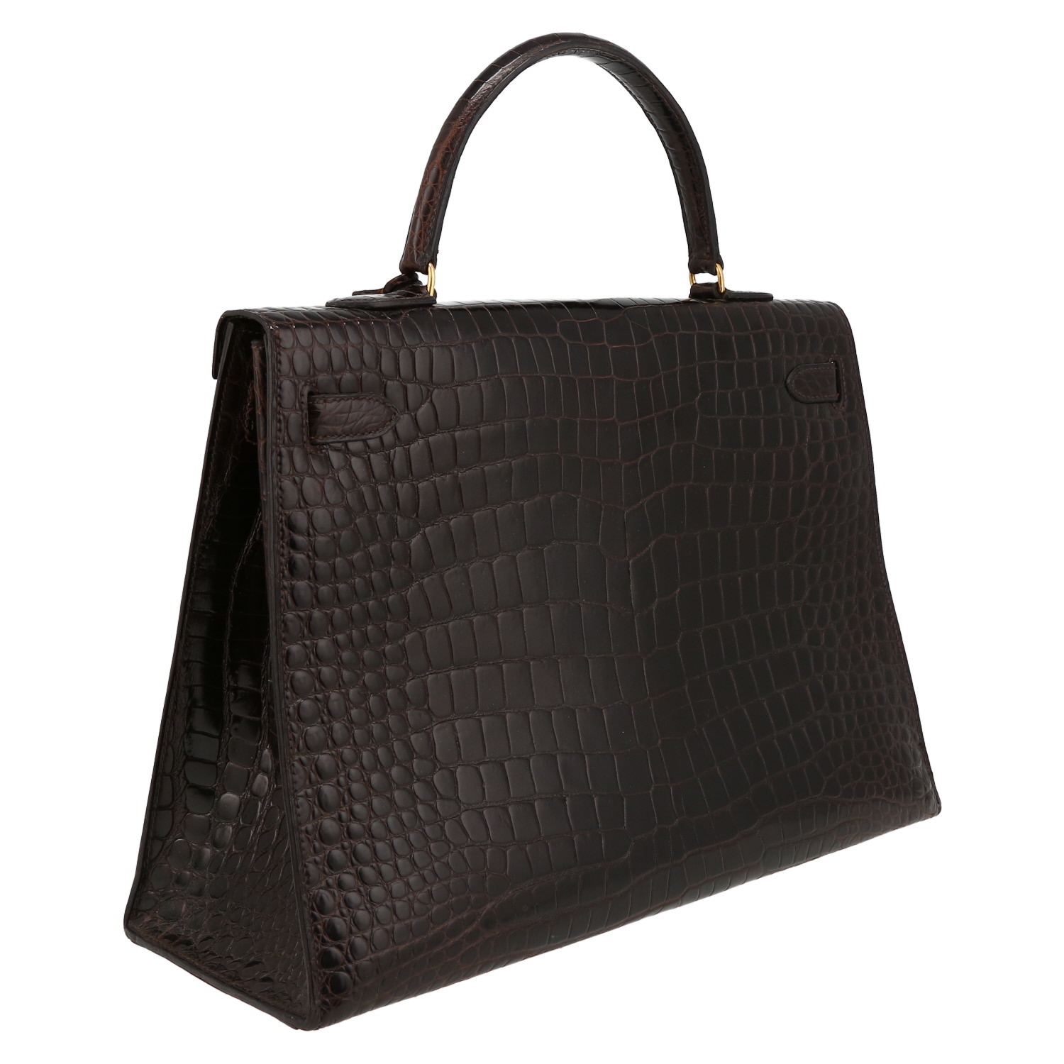 Bolso de mano Hermès  Kelly 35 cm en cocodrilo porosus marrón Cacao - Detail D6