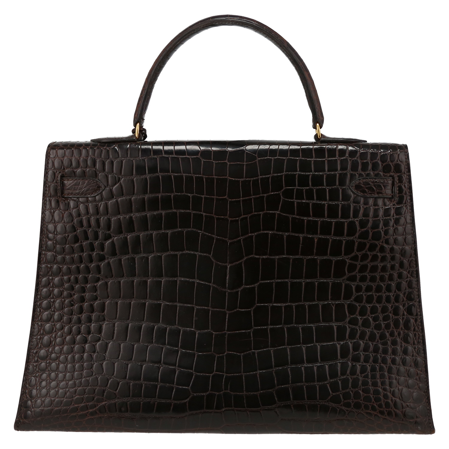 Sac à main Hermès  Kelly 35 cm en crocodile porosus marron Cacao - Detail D7