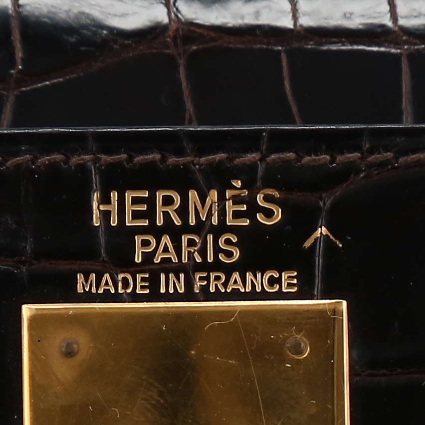 Sac à main Hermès  Kelly 35 cm en crocodile porosus marron Cacao - Detail D9