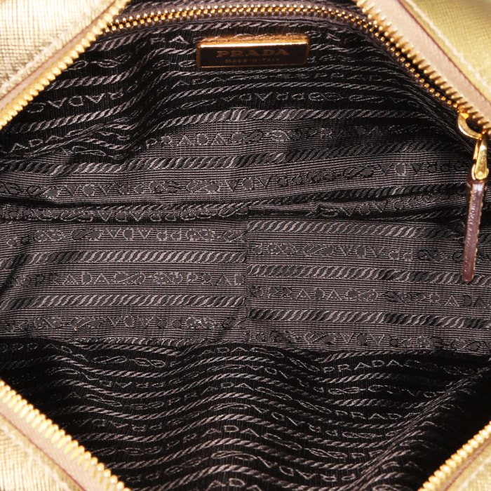 Prada Bowling handbag in gold leather saffiano - Detail D2