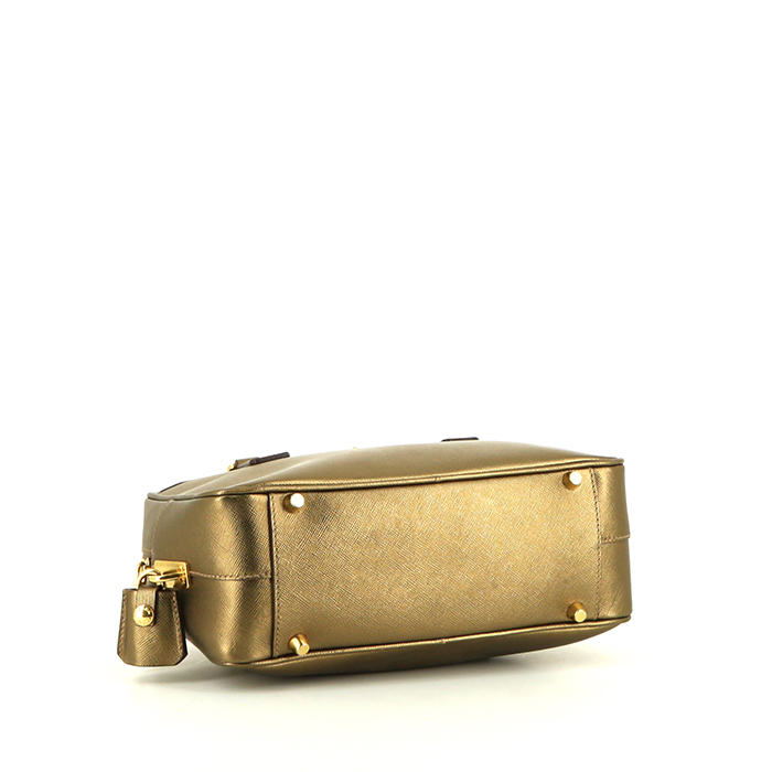 Prada Bowling handbag in gold leather saffiano - Detail D4