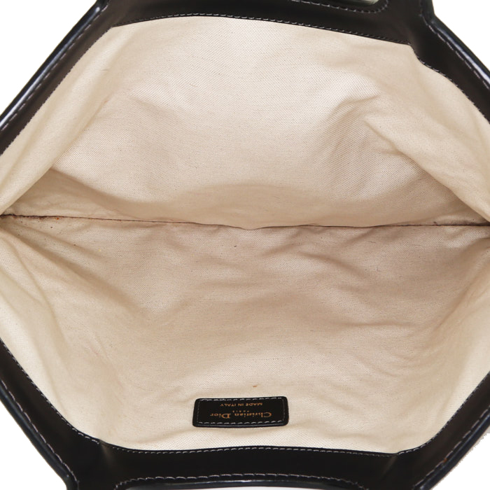 Dior pouch in navy blue and beige monogram canvas Oblique and black leather - Detail D3