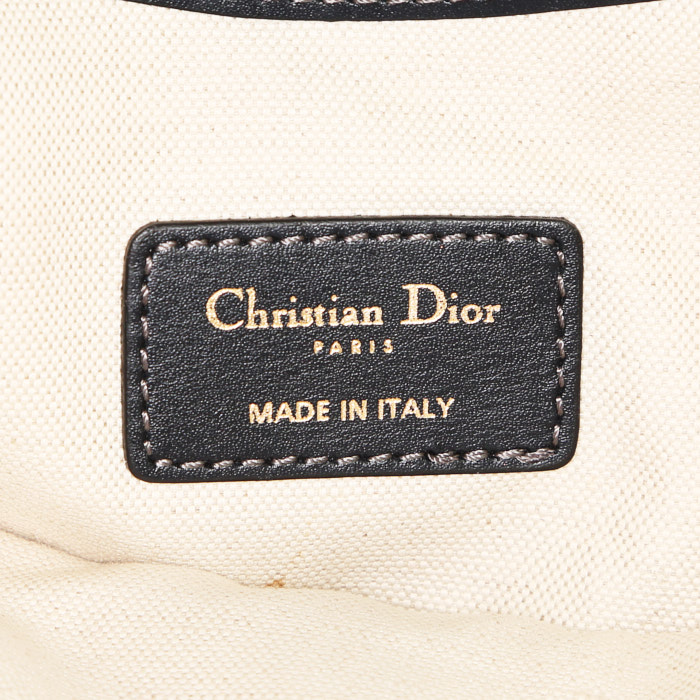 Dior pouch in navy blue and beige monogram canvas Oblique and black leather - Detail D4