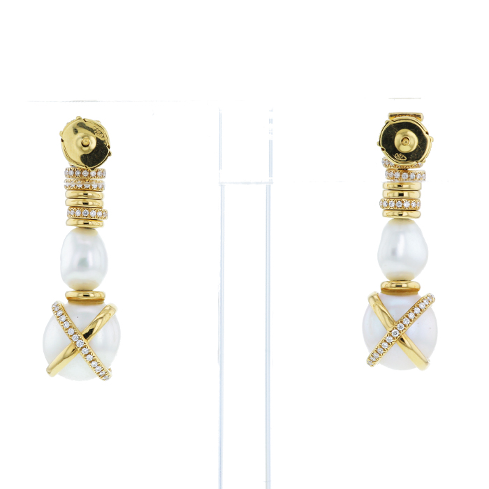 Pendientes colgantes Fred Baie des Anges en oro amarillo,  perlas cultivadas y diamantes - Detail D3