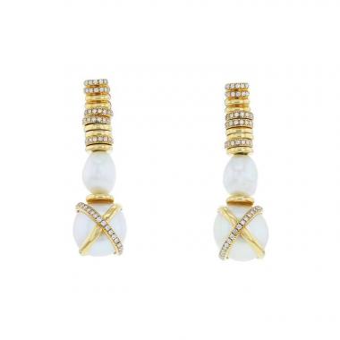 Fred Baie des Anges pendants earrings in yellow gold,  cultured pearls and diamonds Fred Baie des Anges pendants earrings in yellow gold,  cultured pearls and diamonds