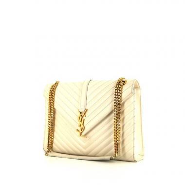 Saint Laurent Enveloppe shoulder bag in off-white chevron quilted leather