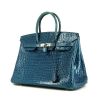 Hermes Birkin 35 cm handbag in blue Mykonos porosus crocodile - 00pp thumbnail