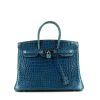 Hermes Birkin 35 cm handbag in blue Mykonos porosus crocodile - 360 thumbnail