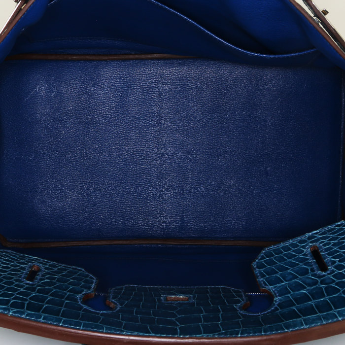 Borsa Hermes Birkin 35 cm in coccodrillo marino blu Mykonos - Detail D2