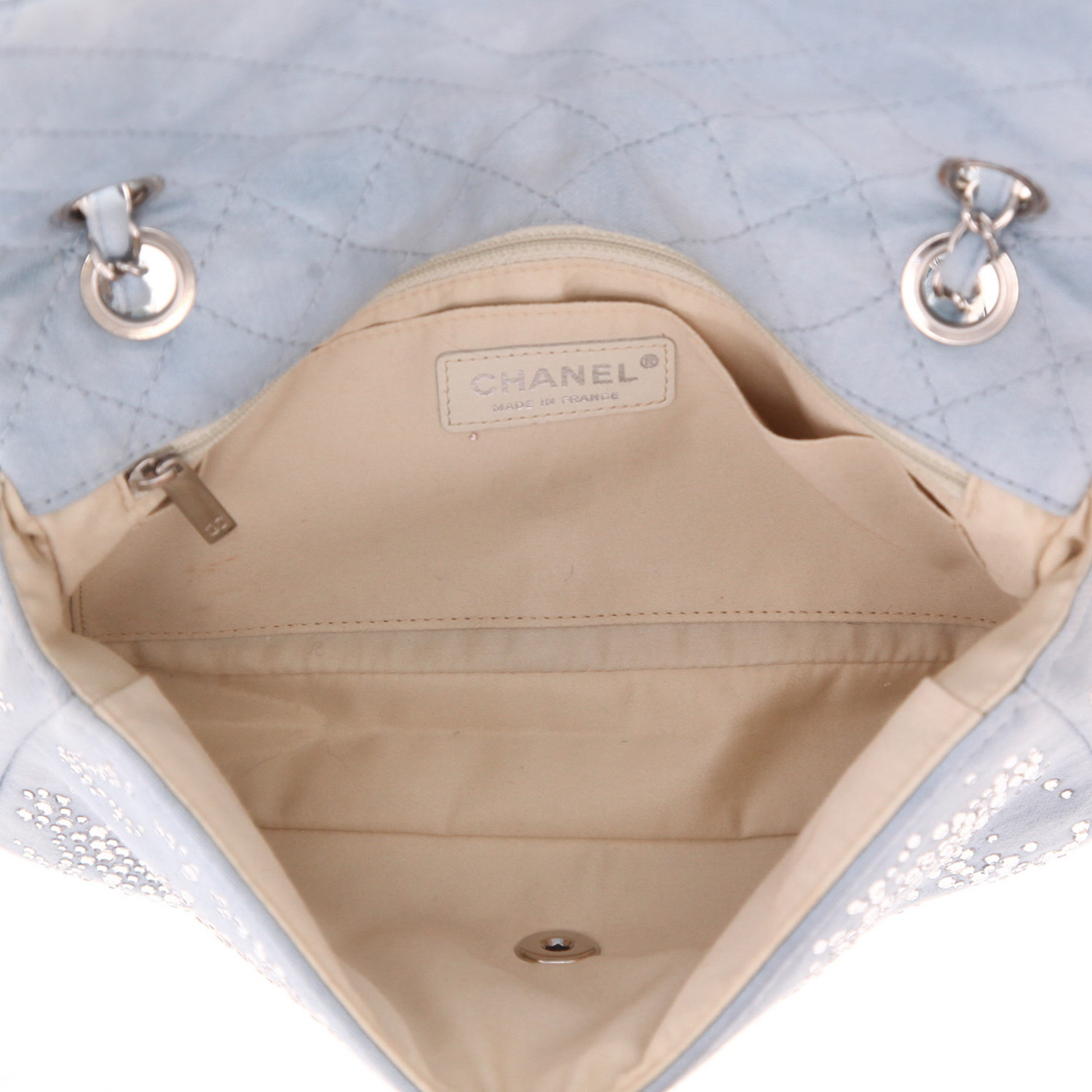 Sac à main Chanel  Timeless Classic en toile Bleu Pale - Detail D3