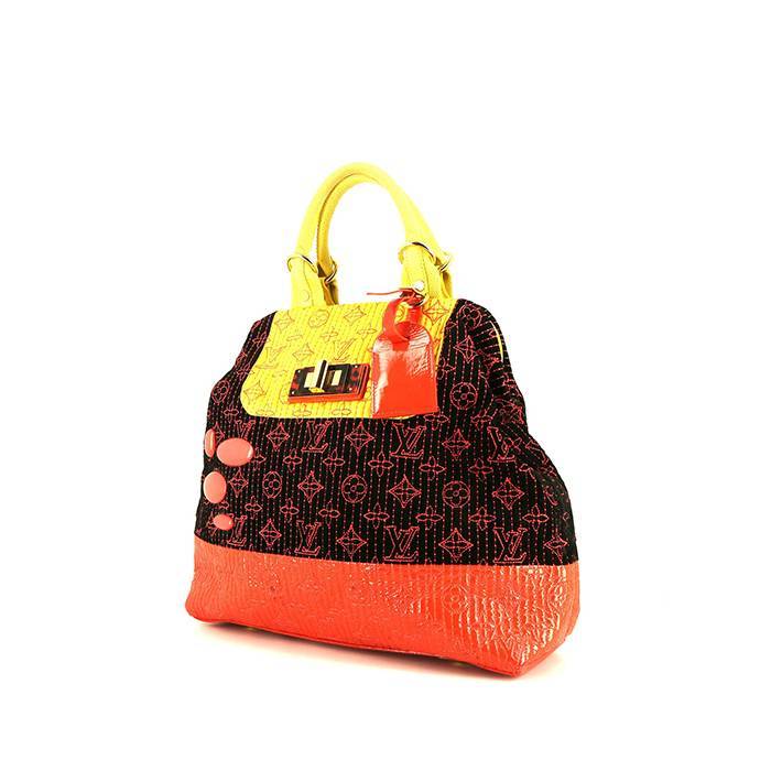 Louis Vuitton messenger bag in black and saffron yellow monogram canvas and red patent leather - 00pp