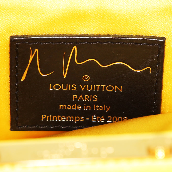 Borsa bisaccia Louis Vuitton in tessuto monogrammato nero e giallo zafferano con intarsi di pietre minerali e pelle verniciata rossa - Detail D3
