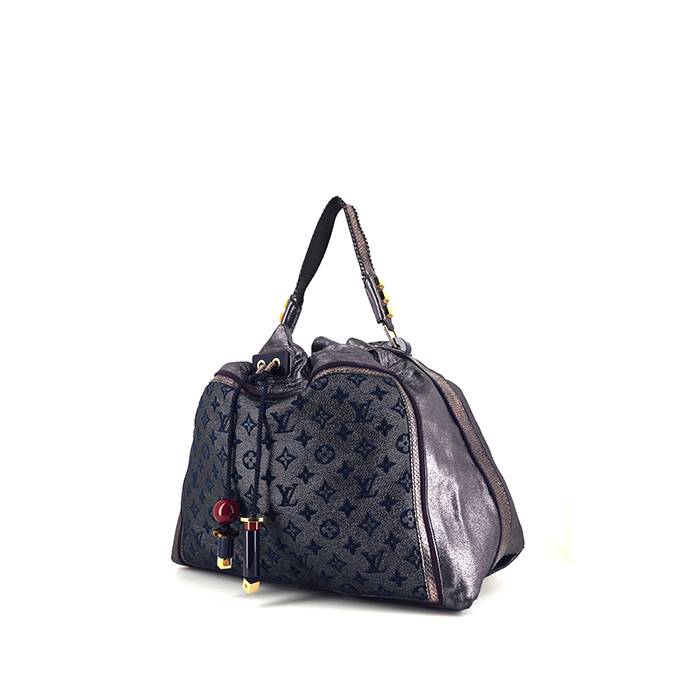 Louis Vuitton handbag in blue jean monogram canvas and purple glittering leather - 00pp
