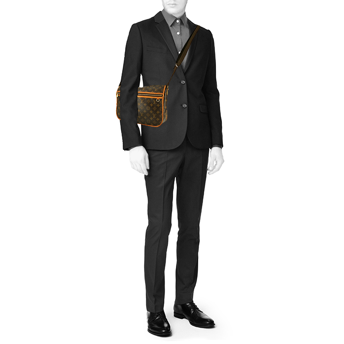 Bolso bandolera Louis Vuitton Messenger en lona Monogram marrón y cuero natural - Detail D1