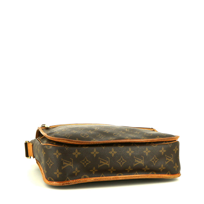 Sac bandoulière Louis Vuitton Messenger en toile monogram marron et cuir naturel - Detail D4