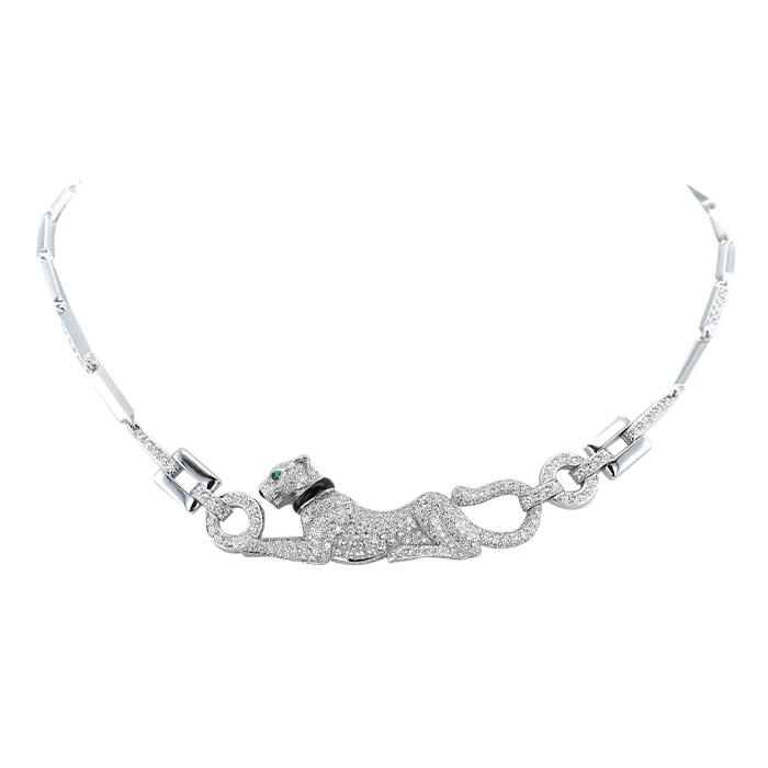 Cartier Panthère necklace in white gold, diamonds, onyx and in emerald - 00pp