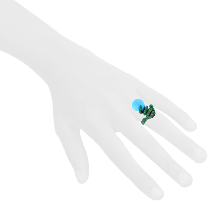 De Grisogono ring in white gold,  emerald and turquoise - Detail D1