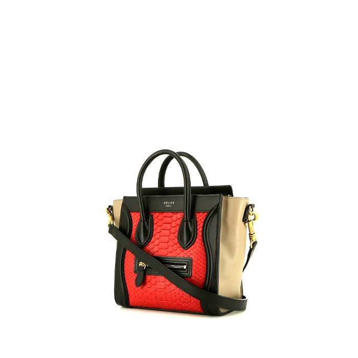Céline Luggage Nano shoulder bag in black and beige leather and red python - 00pp