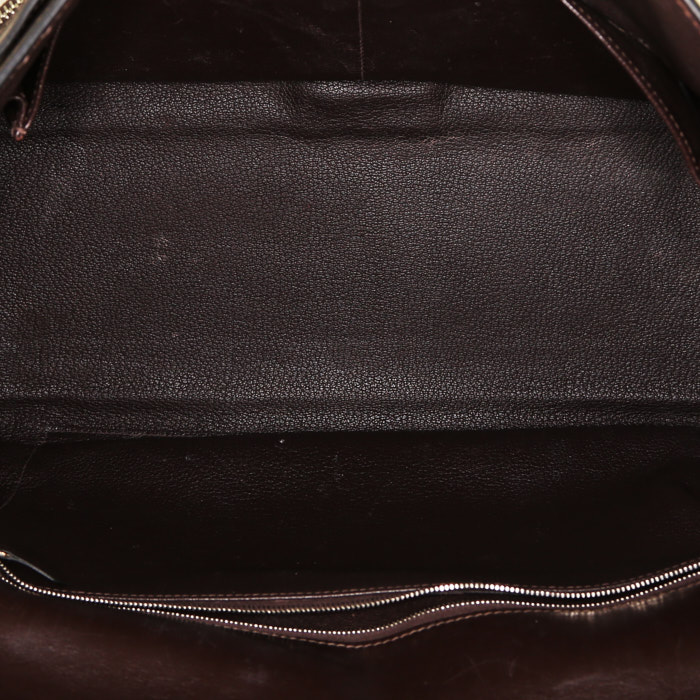 Hermes Kelly Lakis handbag in brown box leather and brown canvas - Detail D3