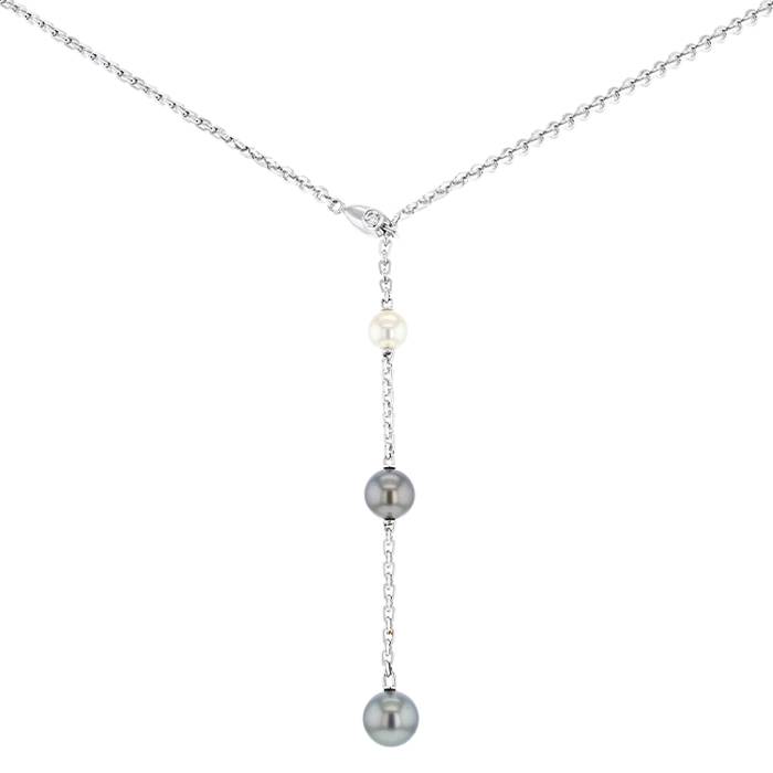 Cartier "Tie" necklace in white gold, diamonds and cultured pearls - 00pp