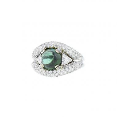 Bague Vintage en platine,  tourmaline et diamants