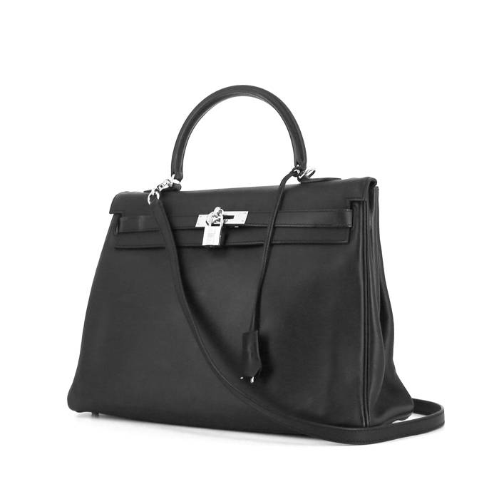 Hermes Kelly 35 cm handbag in black Swift leather - 00pp