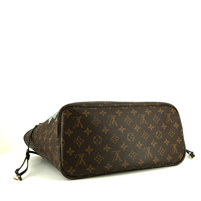 Sac cabas Louis Vuitton Neverfull en toile monogram marron et cuir glacé marron - Detail D4