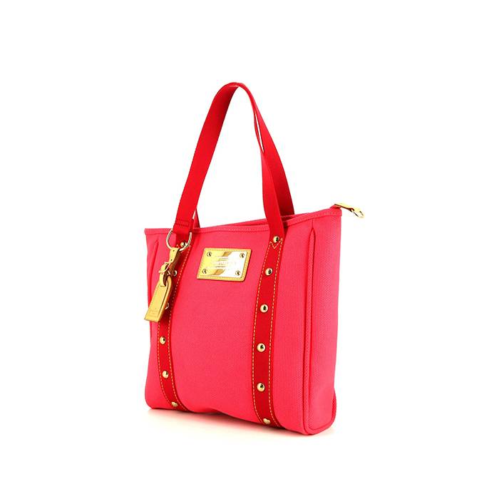 Louis Vuitton Antigua shopping bag in pink and red canvas and natural leather - 00pp