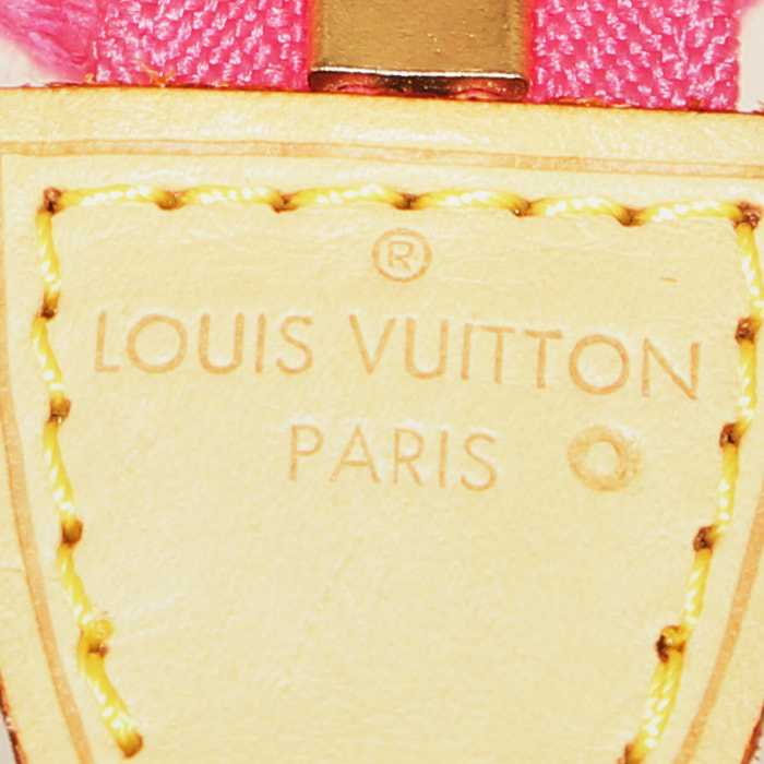 Bolso Cabás Louis Vuitton Antigua en lona rosa y roja y cuero natural - Detail D3