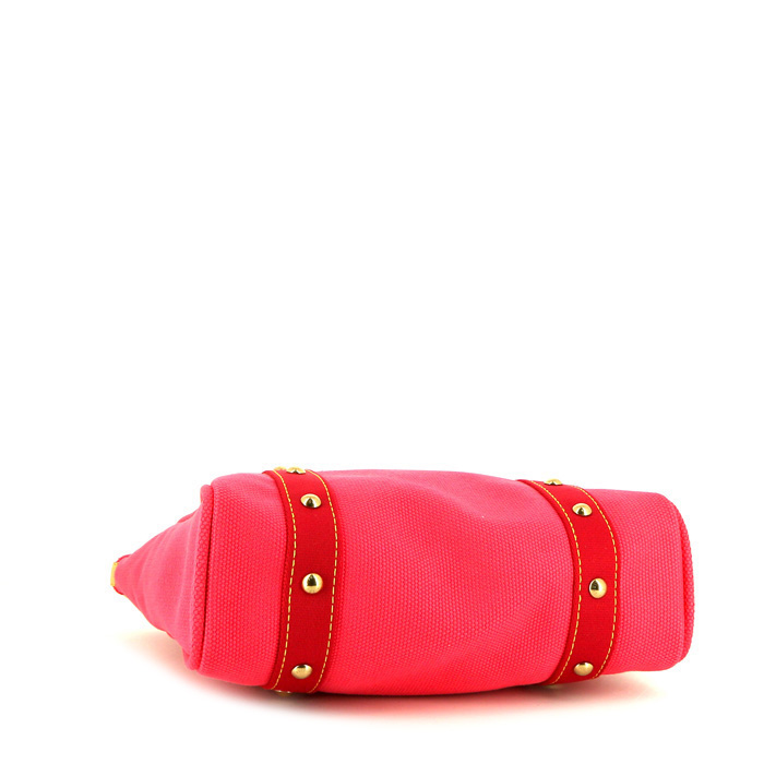 Louis Vuitton Antigua shopping bag in pink and red canvas and natural leather - Detail D4