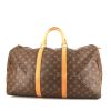 Bolsa de viaje Louis Vuitton Keepall 50 cm en lona Monogram marrón y cuero natural - 360 thumbnail