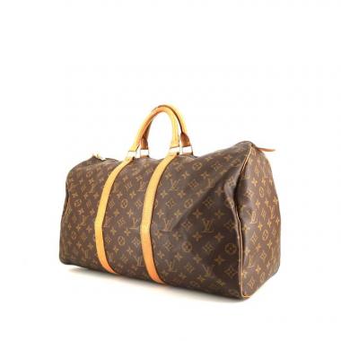 Sac de voyage Louis Vuitton Keepall 50 cm en toile monogram marron et cuir naturel