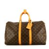 Borsa da viaggio Louis Vuitton Keepall 45 in tela monogram marrone e pelle naturale - 360 thumbnail