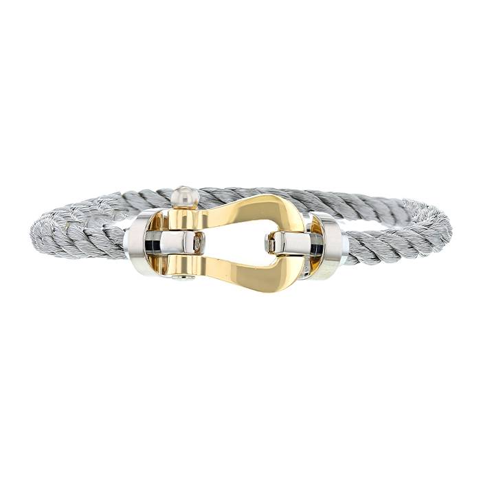 Fred Force 10 large model bracelet in white gold,  yellow gold and stainless steel - 00pp