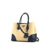 Prada Double shopping bag in beige canvas and blue leather - 00pp thumbnail