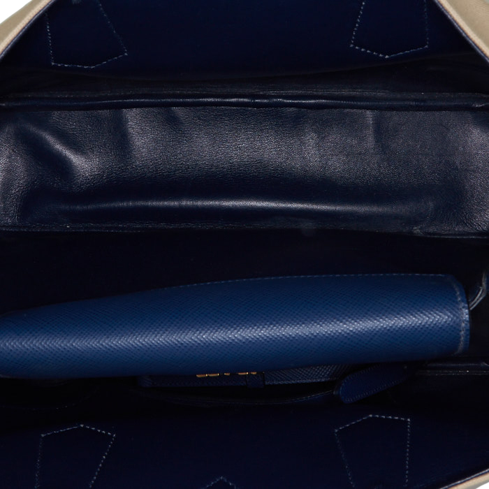 Shopping bag Prada Double in tela beige e pelle blu - Detail D3