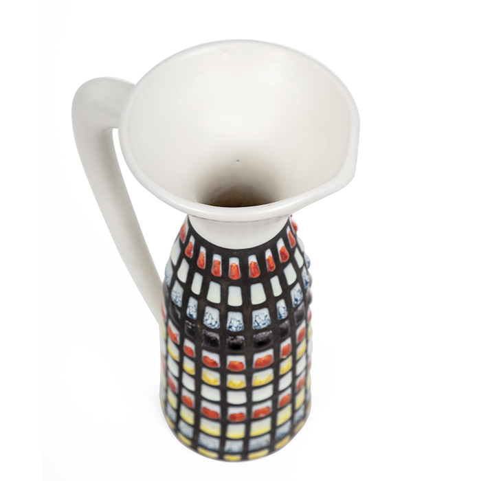 Roger Capron, pichet, en céramique émaillée polychrome à décor "Pyjama", signé, de 1953/65