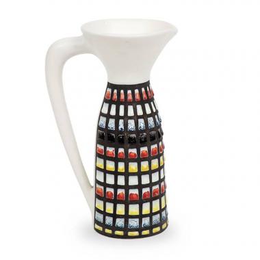 Roger Capron, pitcher,  in polychrome enamelled ceramic with "Pyjama" decoration, signed, of 1953/65